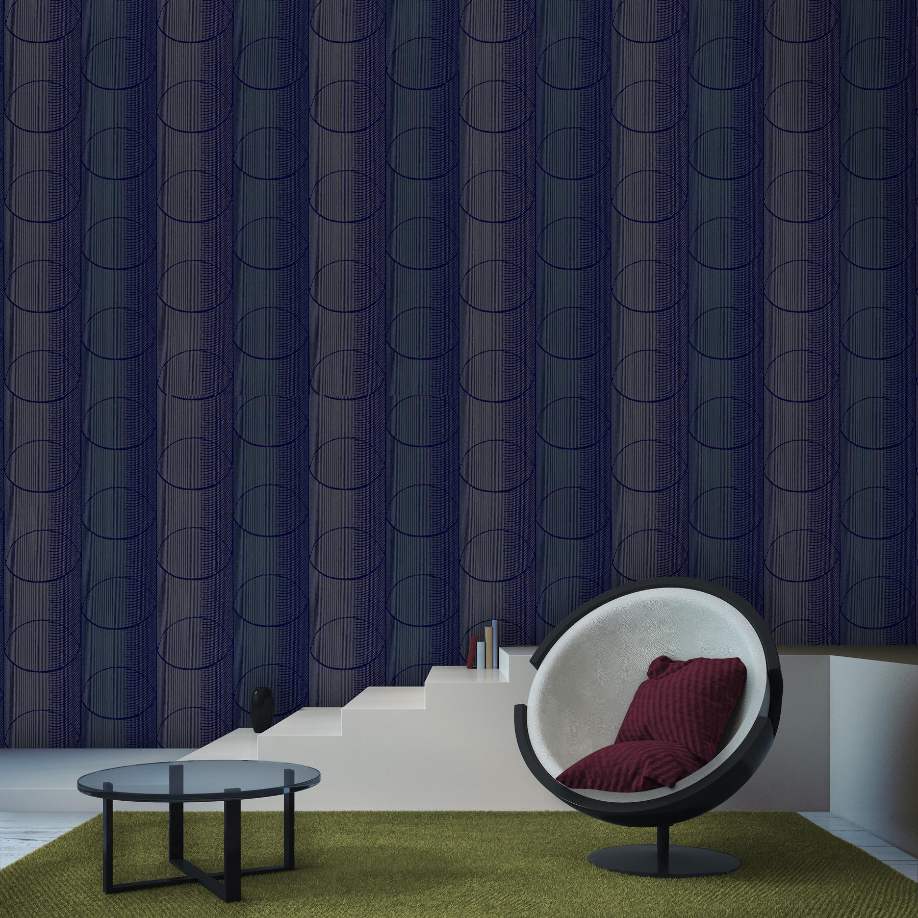 British Art Deco Inspired Blue & Grey Wallpaper: Net Midnight Blue For Sale
