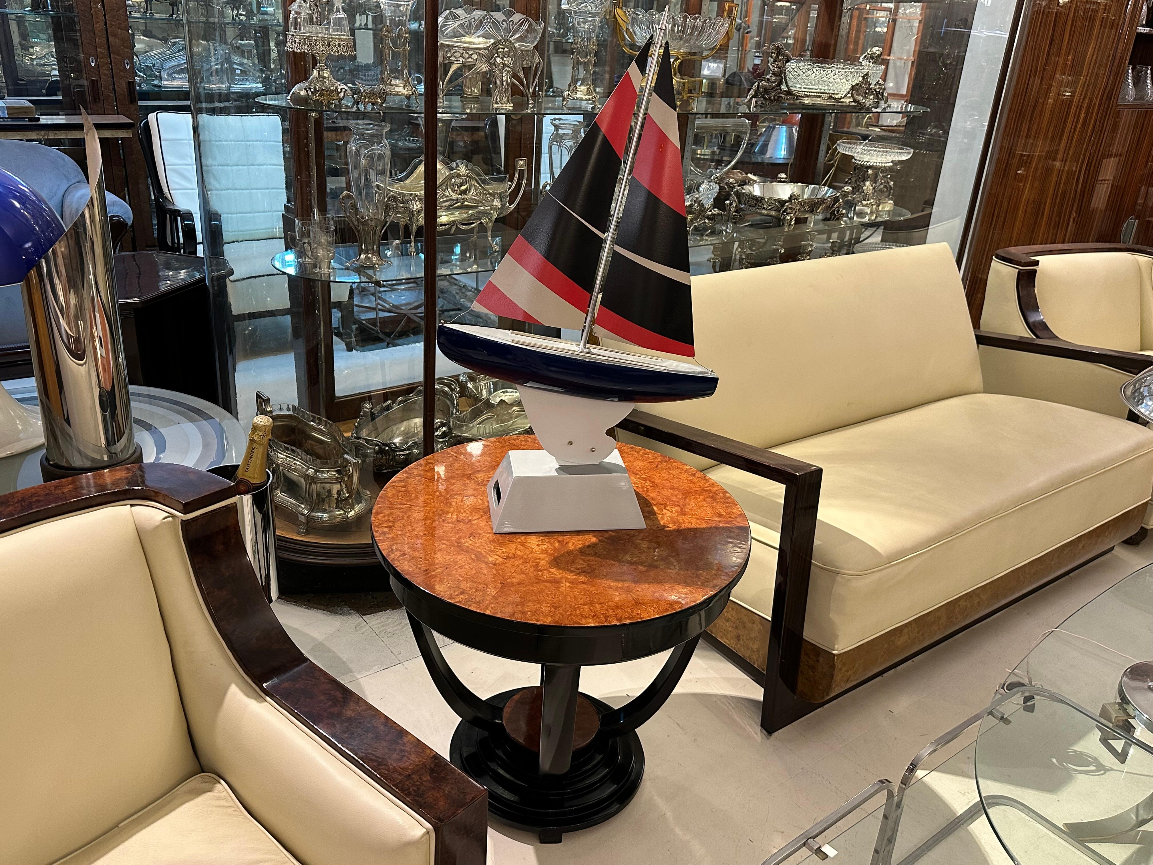 Hand-Carved Art Deco Inspired Boat in Wood and steel  Designer: Marcelo Peña, 2024 For Sale