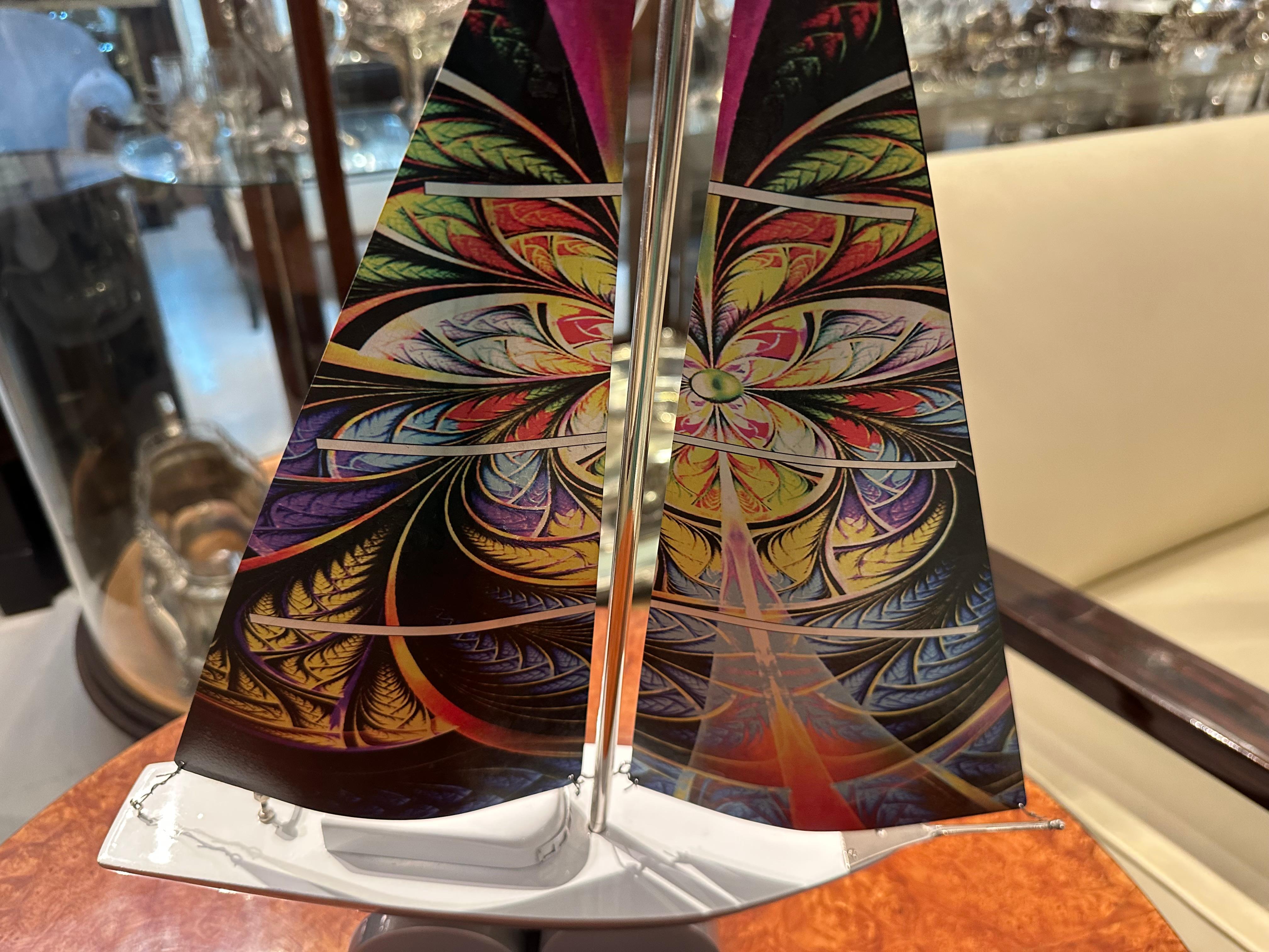 Hand-Carved Art Deco Inspired Boat in Wood and steel  Designer: Marcelo Peña, 2024 For Sale