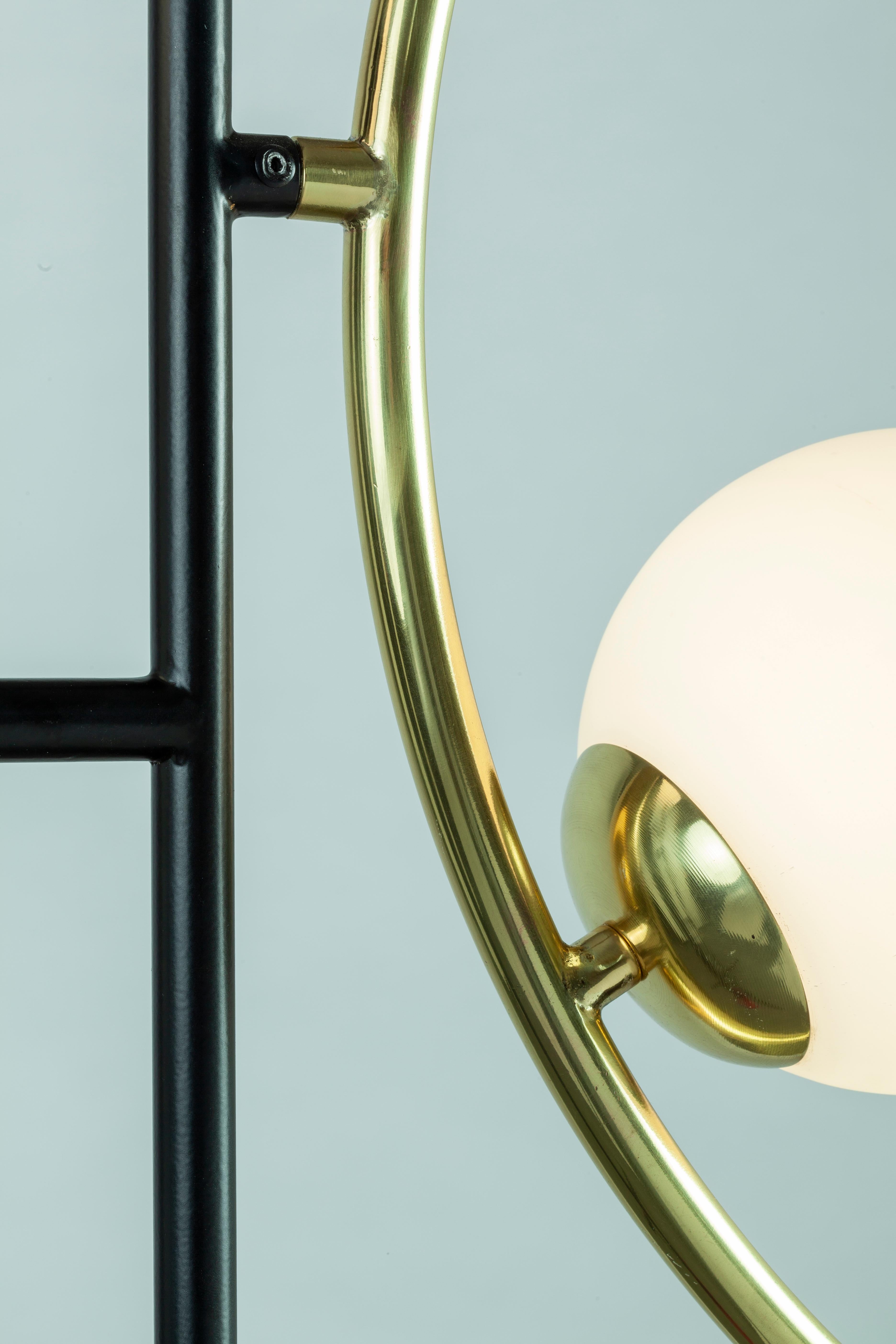 Lacquered Art-Deco Inspired Brass, Sage details and Black Color Helio Pendant Lamp by UTU For Sale