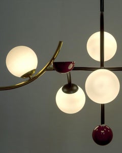 Art-Deco Inspired Brass, Lilac, Red Detail Helio Pendant Lamp by UTU