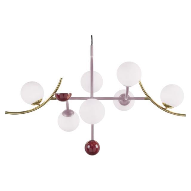 Art-Deco Inspired Brass, Lilac Powder-Coated, Red Detail Helio Pendant Lamp