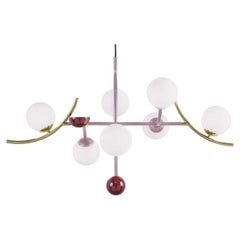 Lampe à suspension Helio en laiton d'inspiration Art-Déco, couleur lilas, détails rouges par UTU