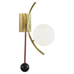 Art-Deco Inspired Brass, Lipstick Red Powder-Coated, Black Helio Wall Sconce
