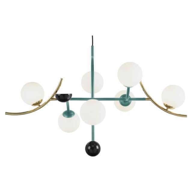 Art-Deco Inspired Brass, Mint, Black Detail Helio Pendant Lamp by UTU Lamps For Sale