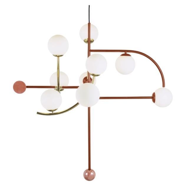 Art-Deco Inspired Brass Mint, Wine Red Detail Helio I Pendant Lamp by UTU Lamps For Sale 6