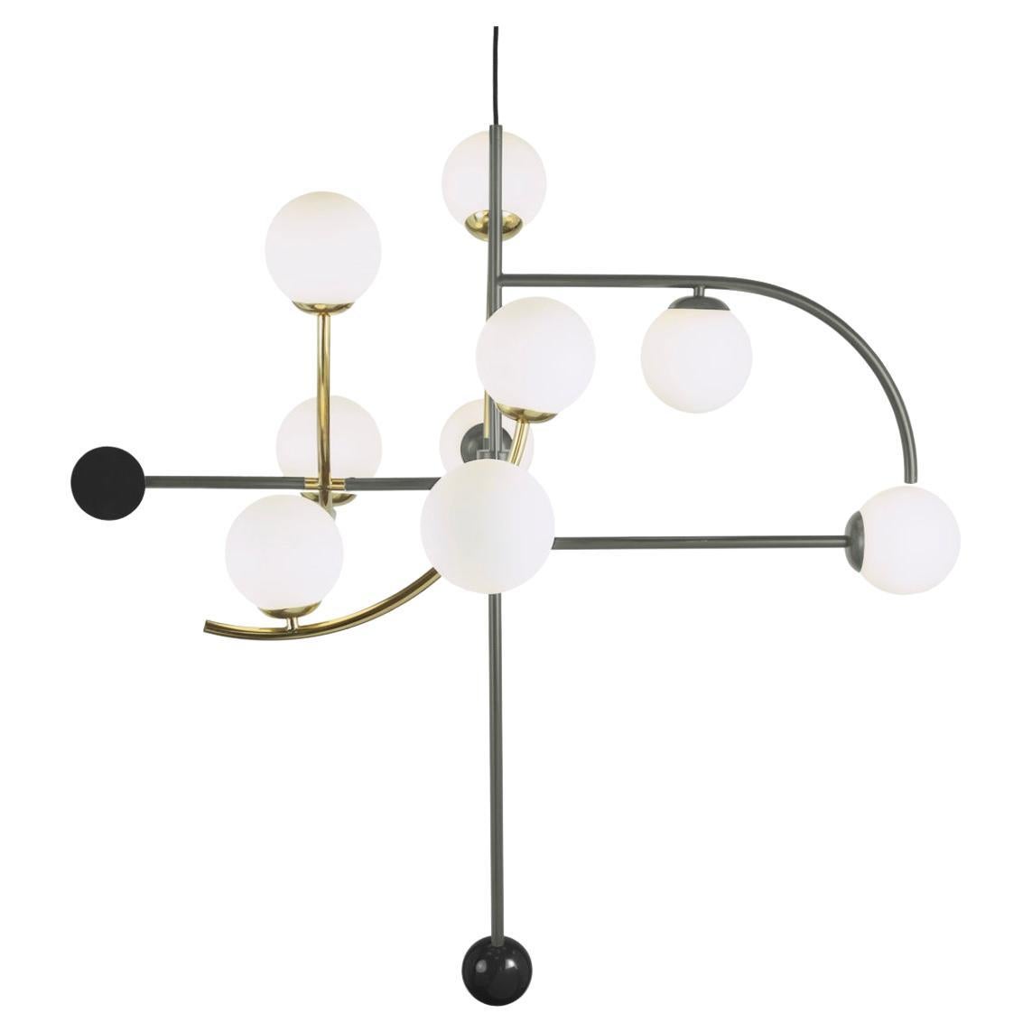 Art Deco Inspired Brass, Sage Color, Black Helio I Pendant Lamp by UTU For Sale