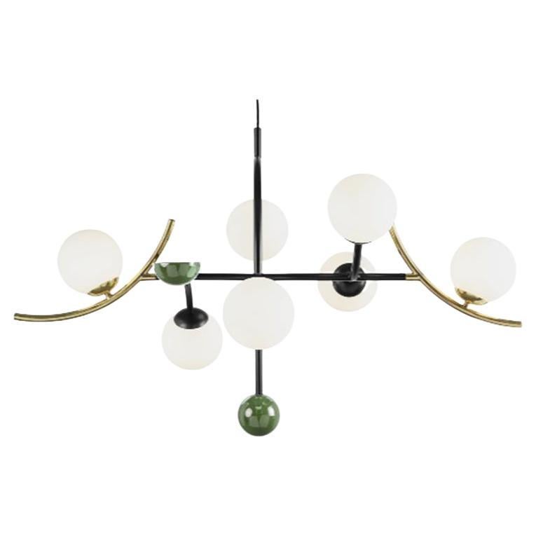 Lampada a sospensione Helio in ottone, dettagli in Sage e colore nero di ispirazione Art-Deco di UTU