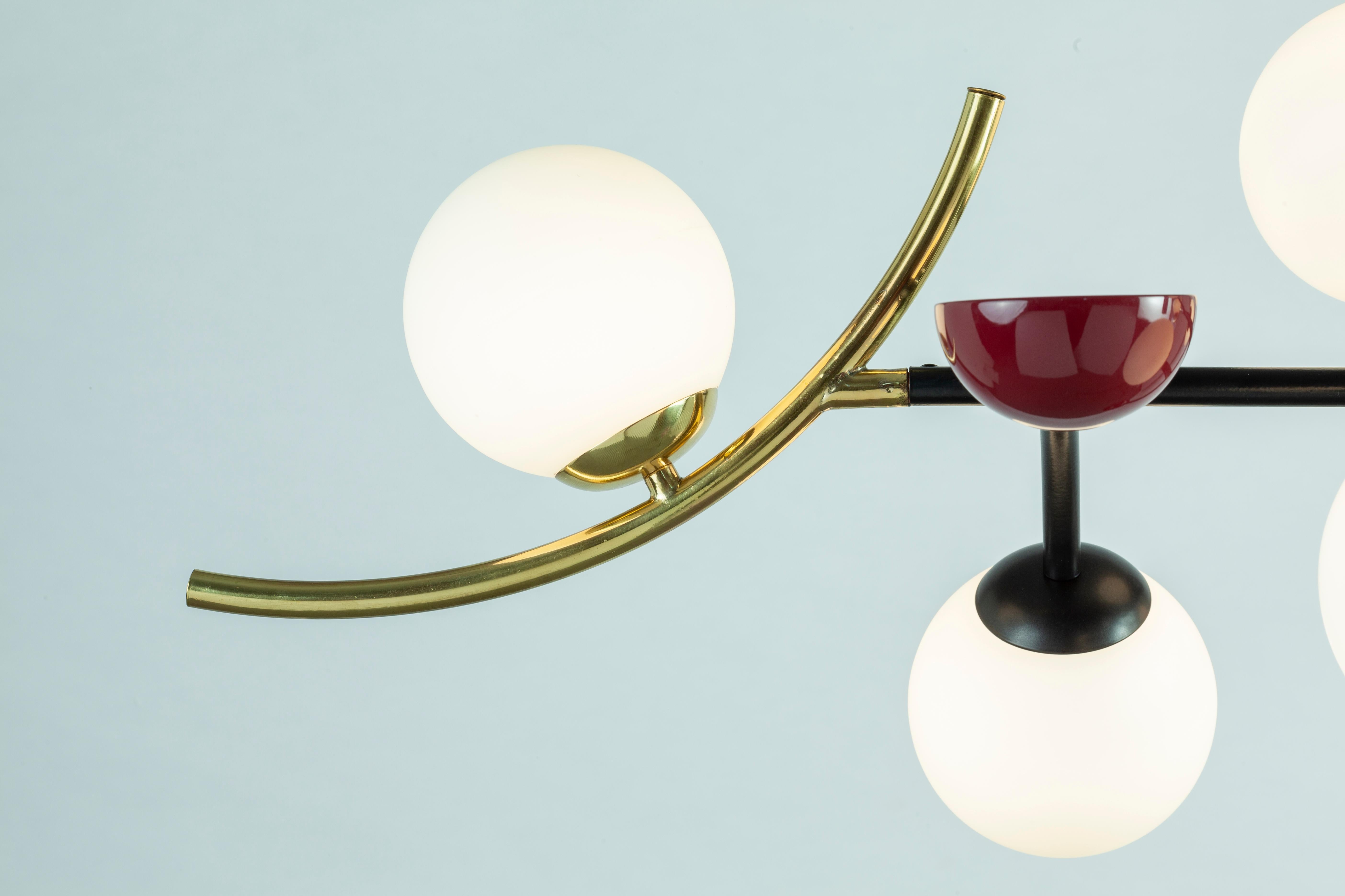 Art Deco Art-Deco Inspired Brass, Salmon, Black Detail Helio Pendant Lamp by UTU For Sale