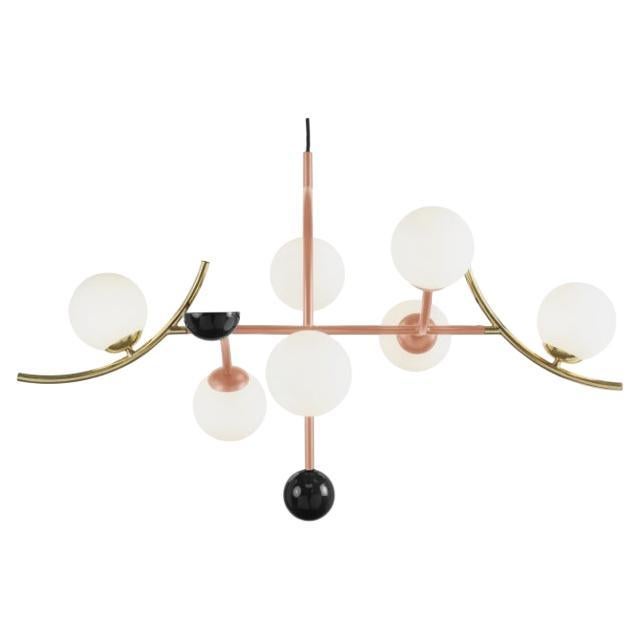 Art-Deco Inspired Brass, Salmon, Black Detail Helio Pendant Lamp by UTU