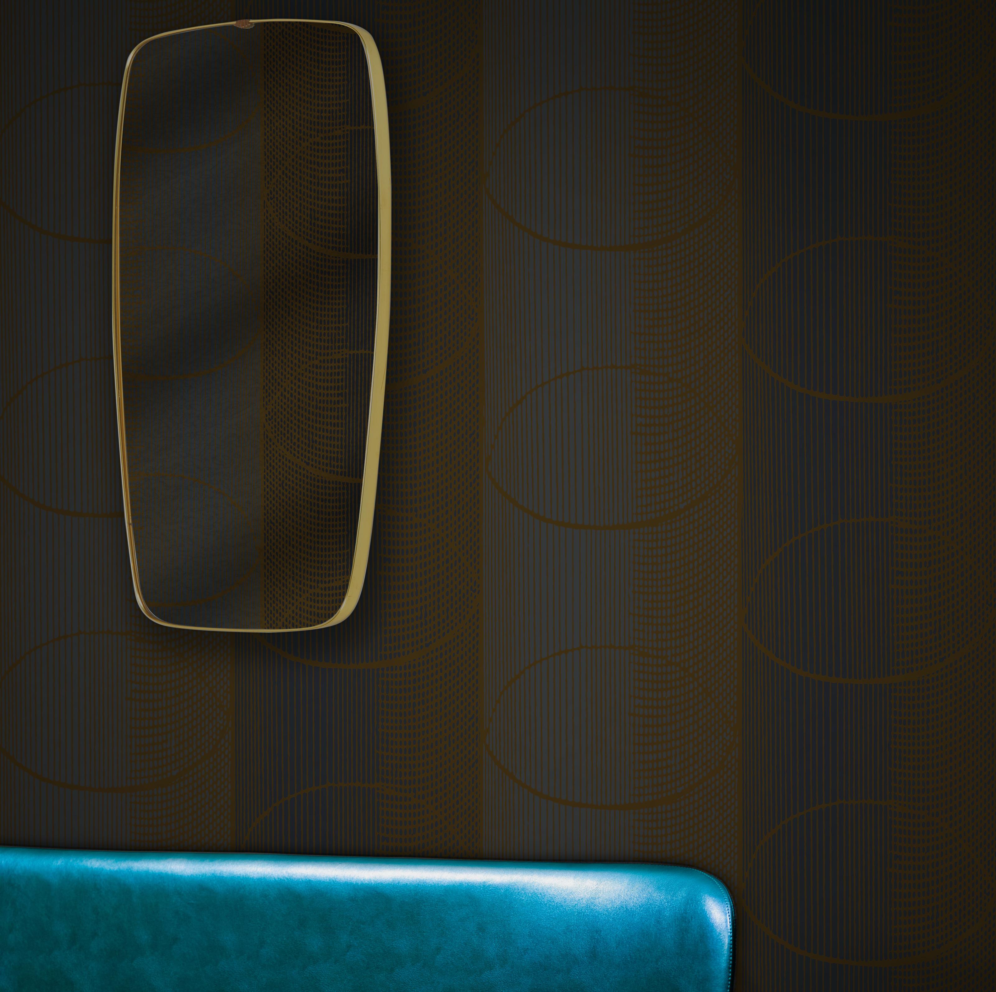 British Art Deco Inspired Brown and Grey Wallpaper: Des Cercles Tobacco Leaf For Sale