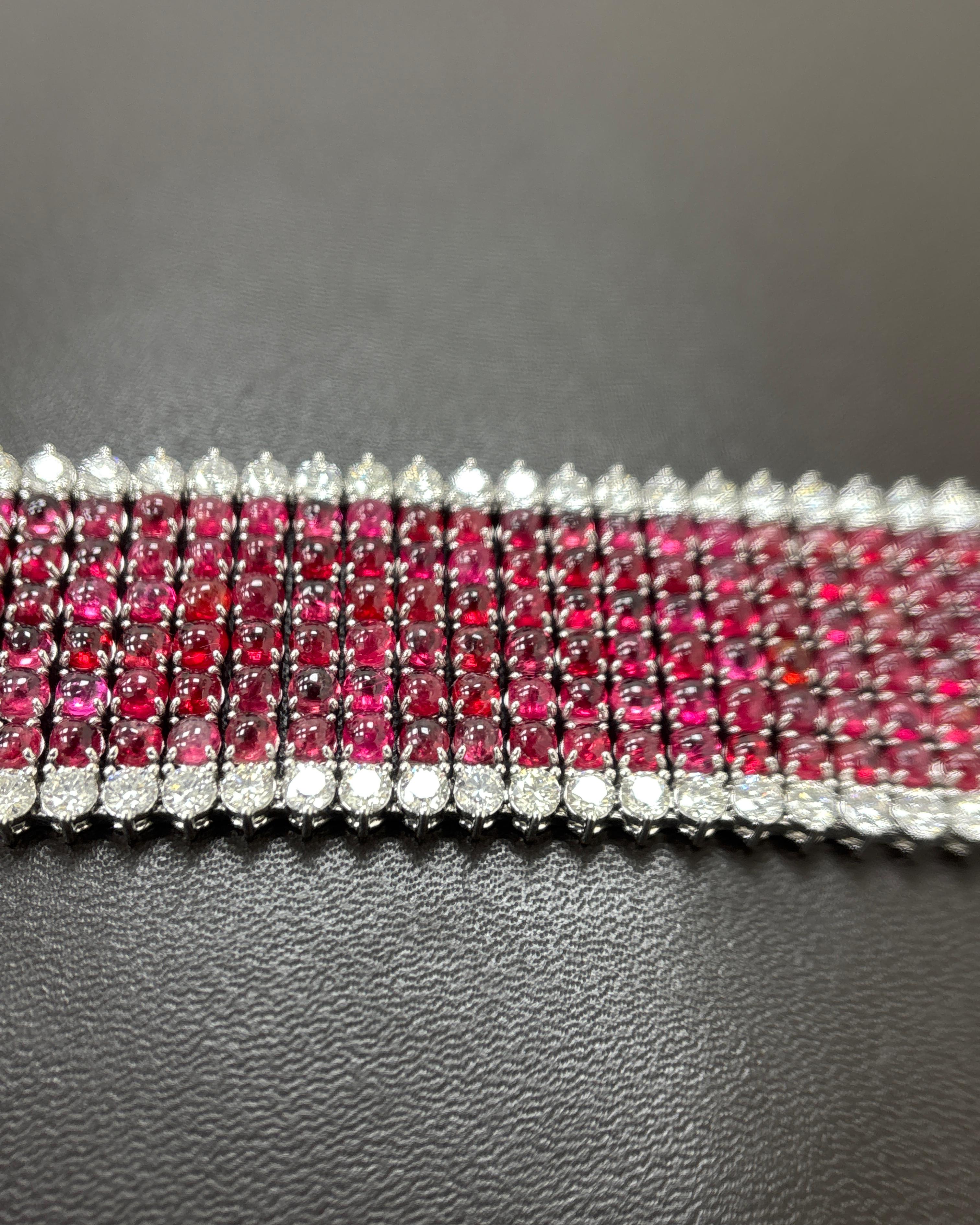 Art-Deco inspiriert Burma keine Hitze Spinell Cabochon weißer Diamant Platin-Armband im Angebot 5