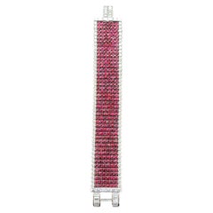 Art-Deco Inspired Burma No Heat Spinel Cabochon White Diamond Platinum Bracelet