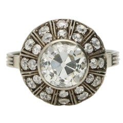 Anillo en Racimo de Diamantes de Corte Europeo Antiguo Certificado de 2,30 ct de Inspiración Art Déco en 18k