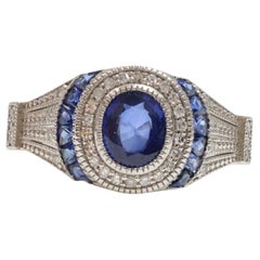 Art deco inspired , Ceylon Sapphires & Diamonds in Platinum ring