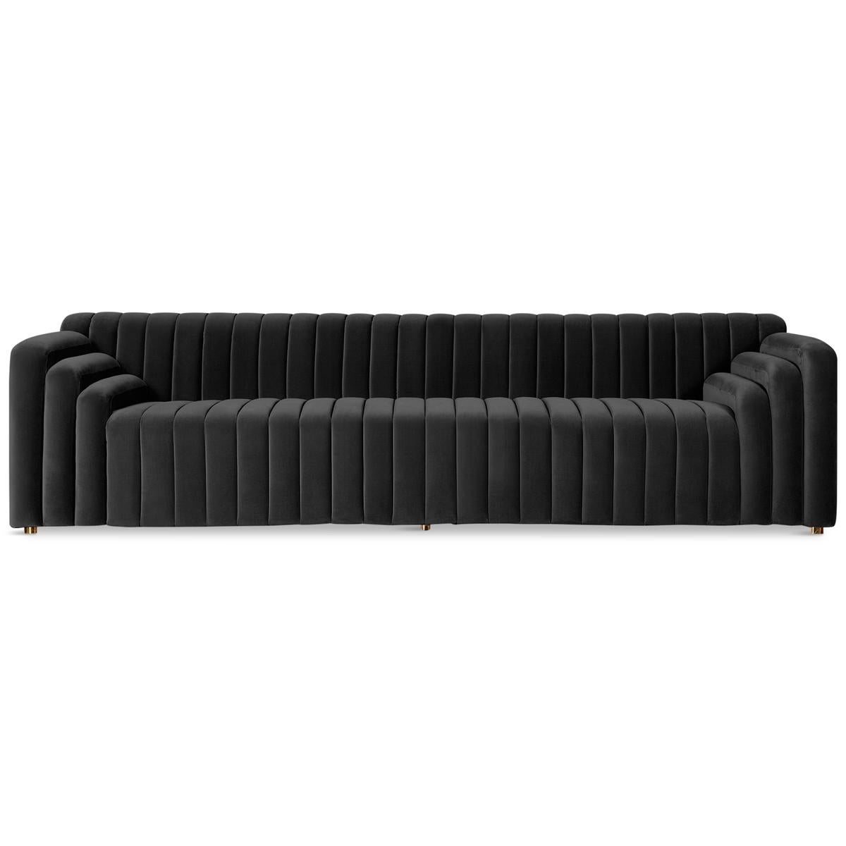 Asian Art Deco Inspired Channel Tufted Sofa in Velvet For Sale