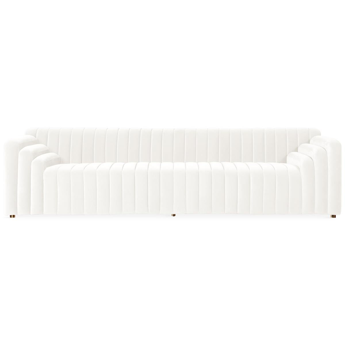 Art Deco Inspired Channel Tufted Sofa in Velvet For Sale 1