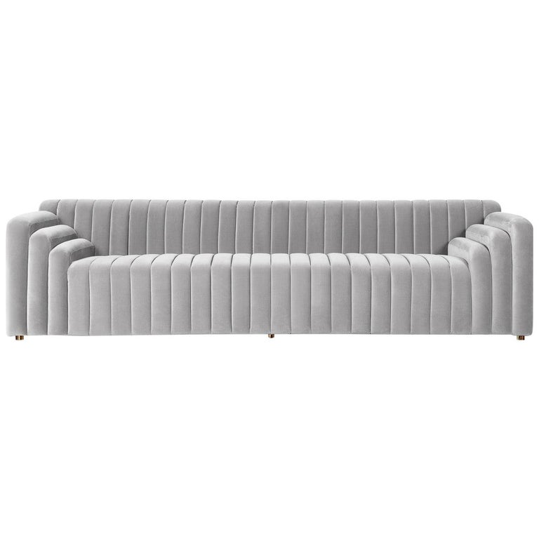 Art Deco Inspired Channel Tufted Sofa in Velvet For Sale at 1stDibs | art  deco sectional, soul glo coming to america couch, coming to america soul  glo couch