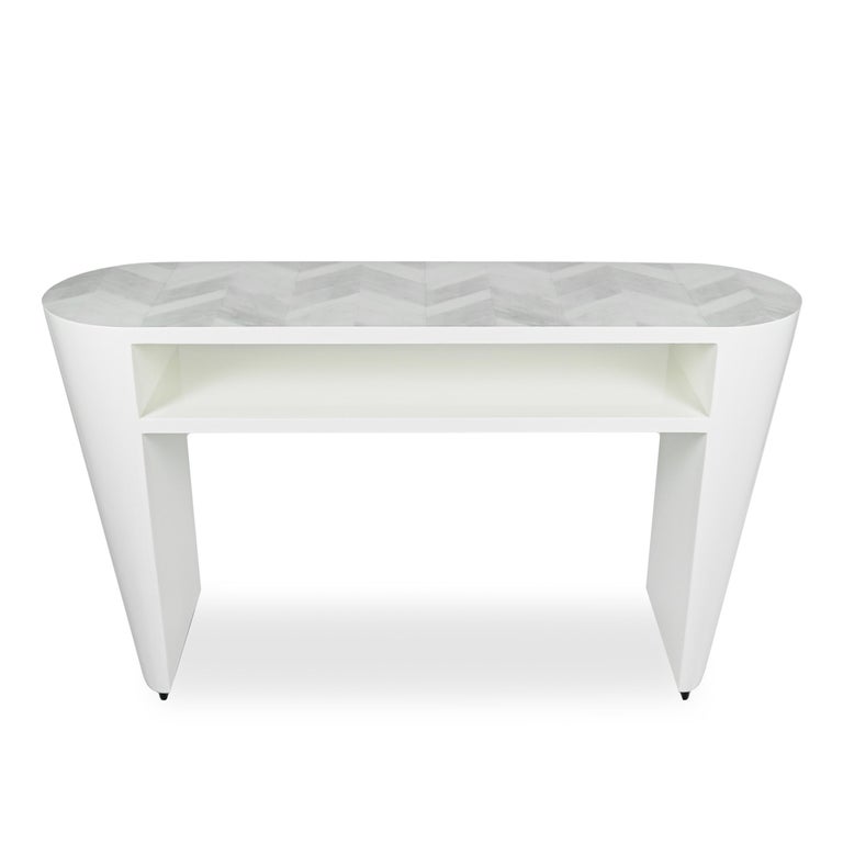 Art Deco Inspired Chevron Top Lacquered Console Table For Sale at 1stDibs