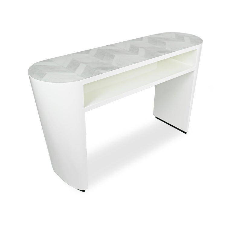Art Deco Inspired Chevron Top Lacquered Console Table For Sale at 1stDibs