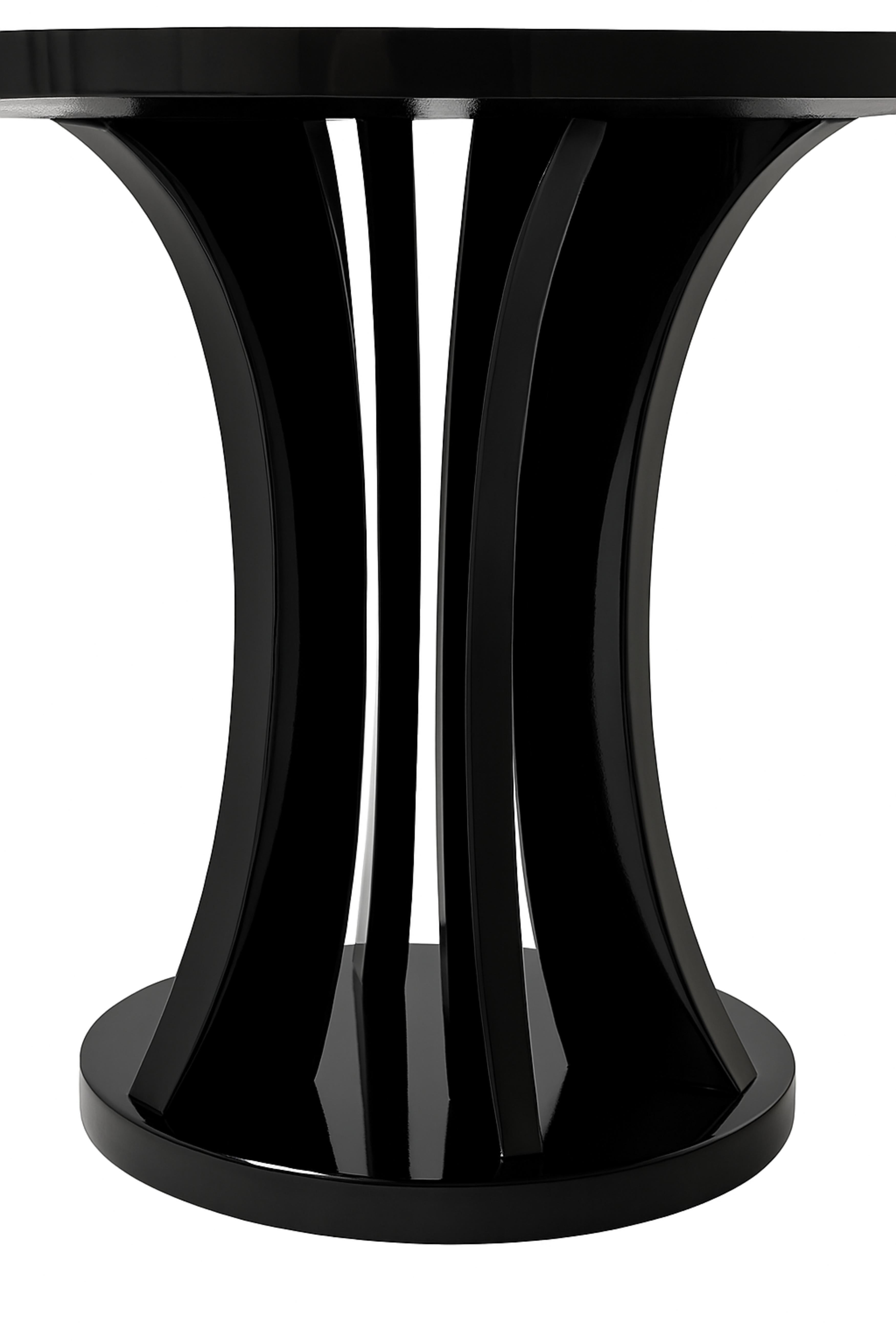 French Art Deco Inspired Circular Black Lacquer Pedestal Table, 20th Century For Sale