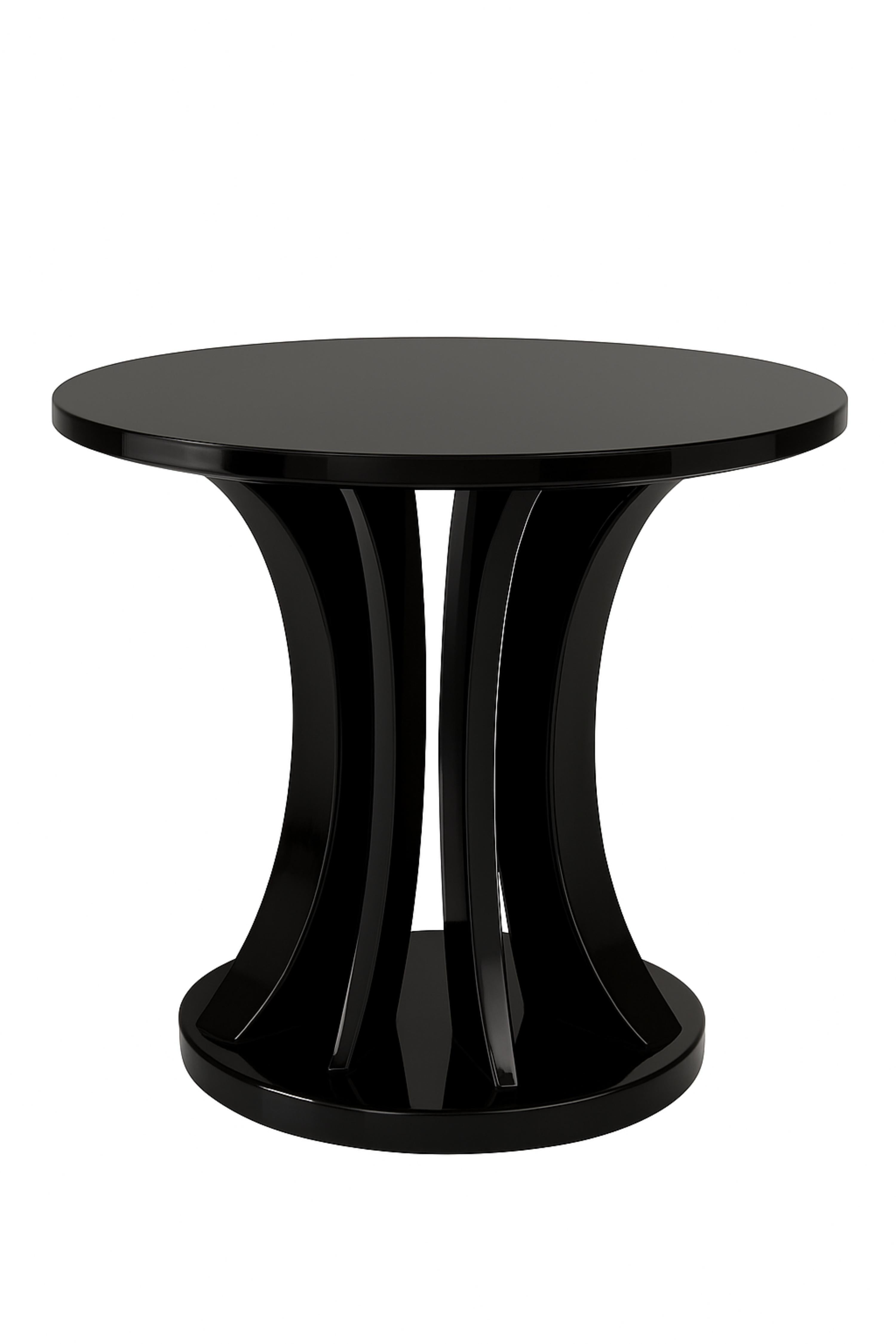 Art Deco Inspired Circular Black Lacquer Pedestal Table, 20th Century For Sale 1