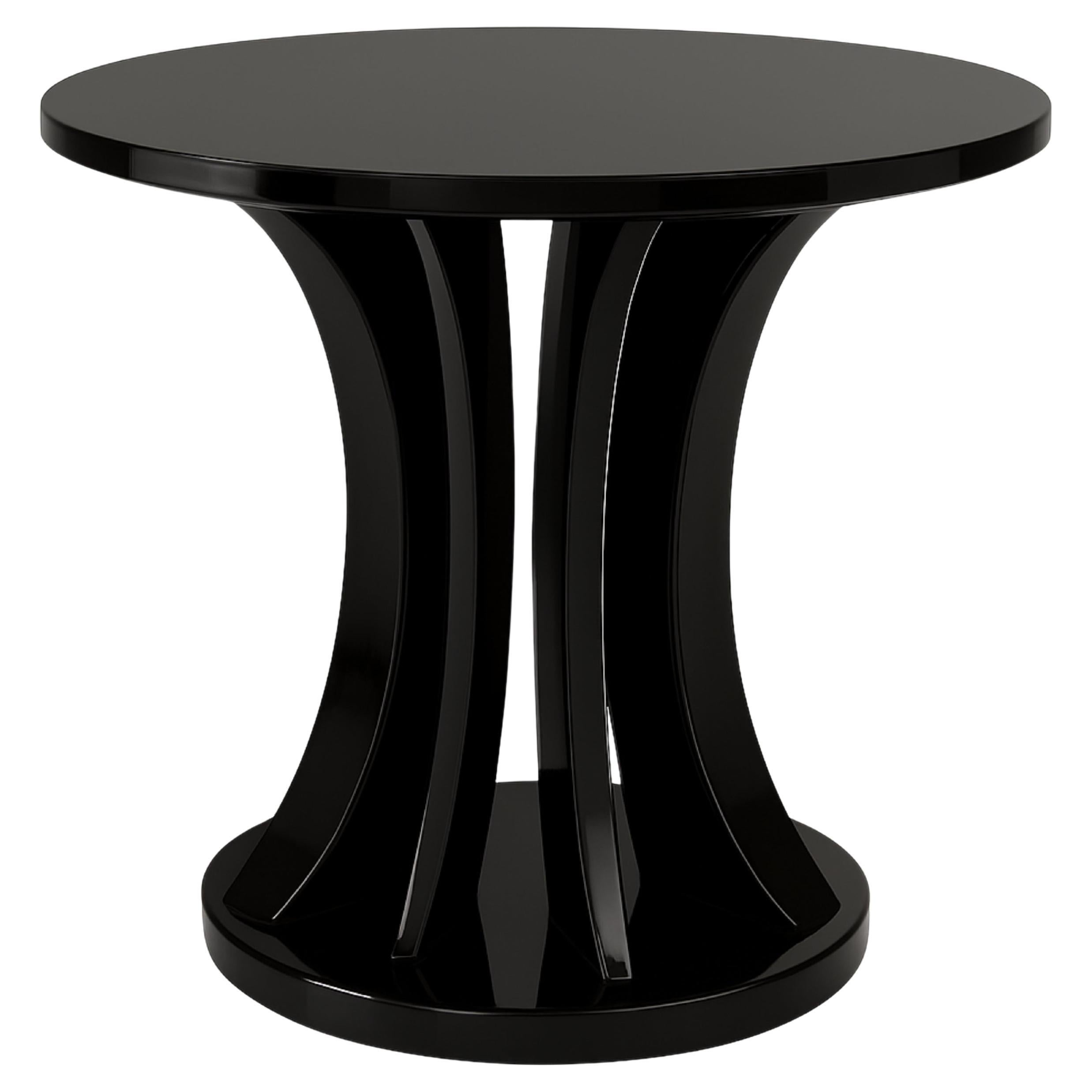 Art Deco Inspired Circular Black Lacquer Pedestal Table, 20th Century