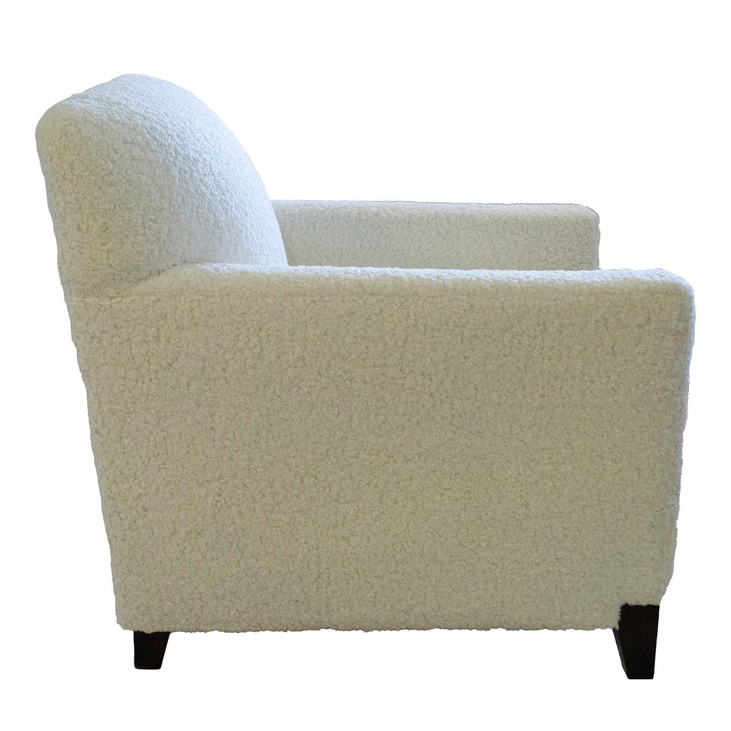 North American Art Deco Inspired Club Chairs in Faux Shearling Boucle by Rowe