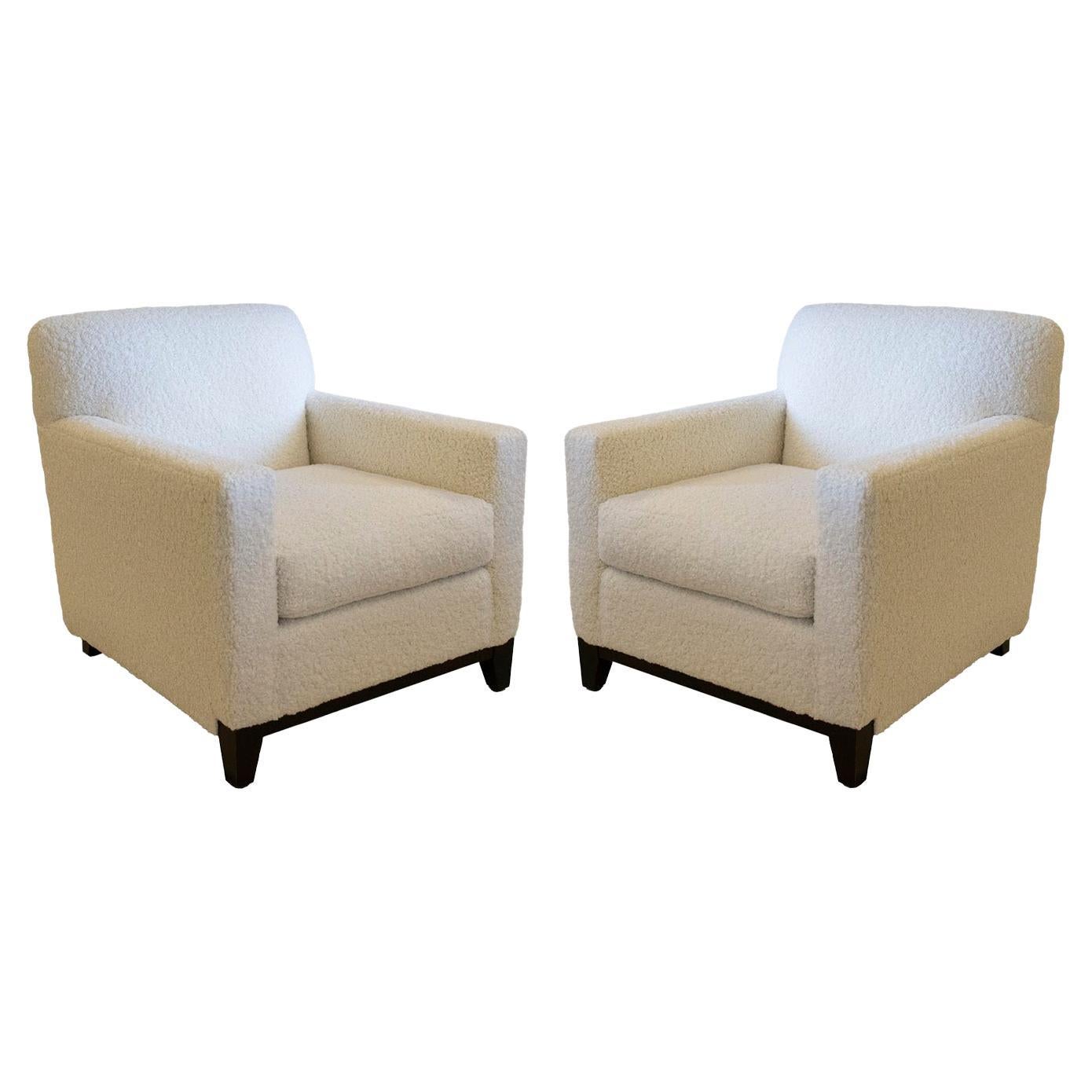 Art Deco Inspired Club Chairs in Faux Shearling Boucle by Rowe