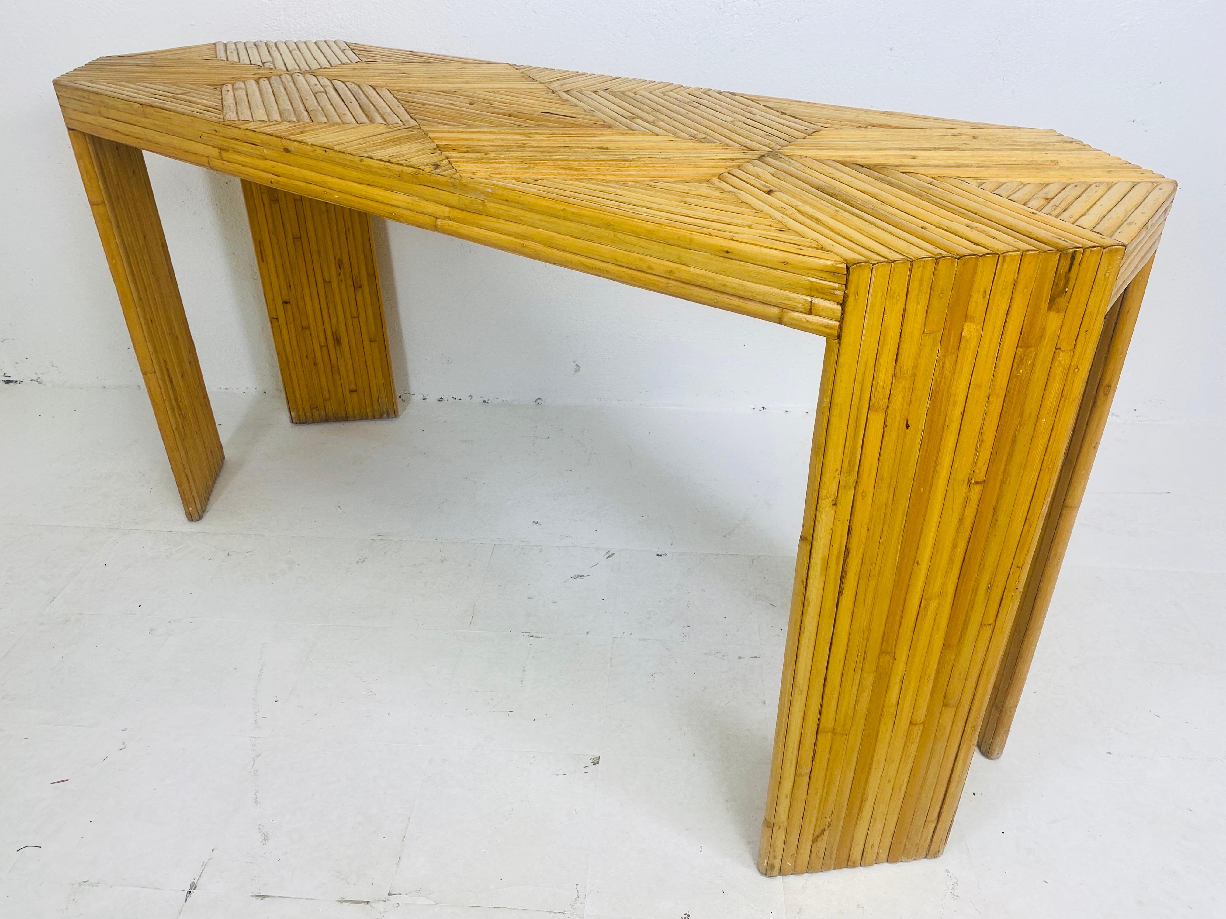 Late 20th Century Art deco inspired coastal bamboo console in the matter of Maguire For Sale