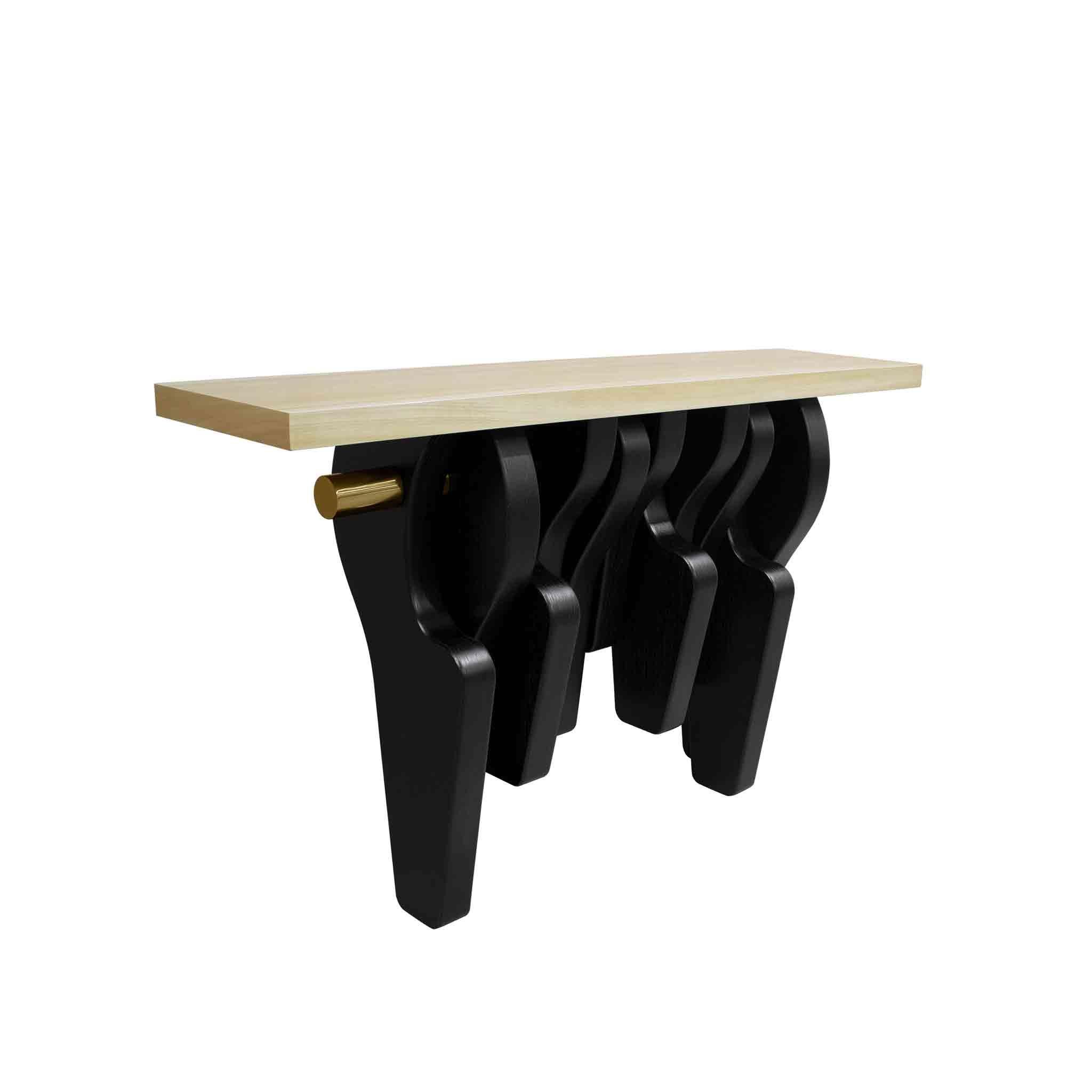 Wengé Table console d'inspiration Art déco en bois d'œil d'oiseau, bois de wengé et laiton poli en vente