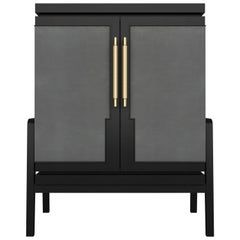 Art Deco Inspired Cupid Cabinet in Show-wood and Upholstered & Novasuede