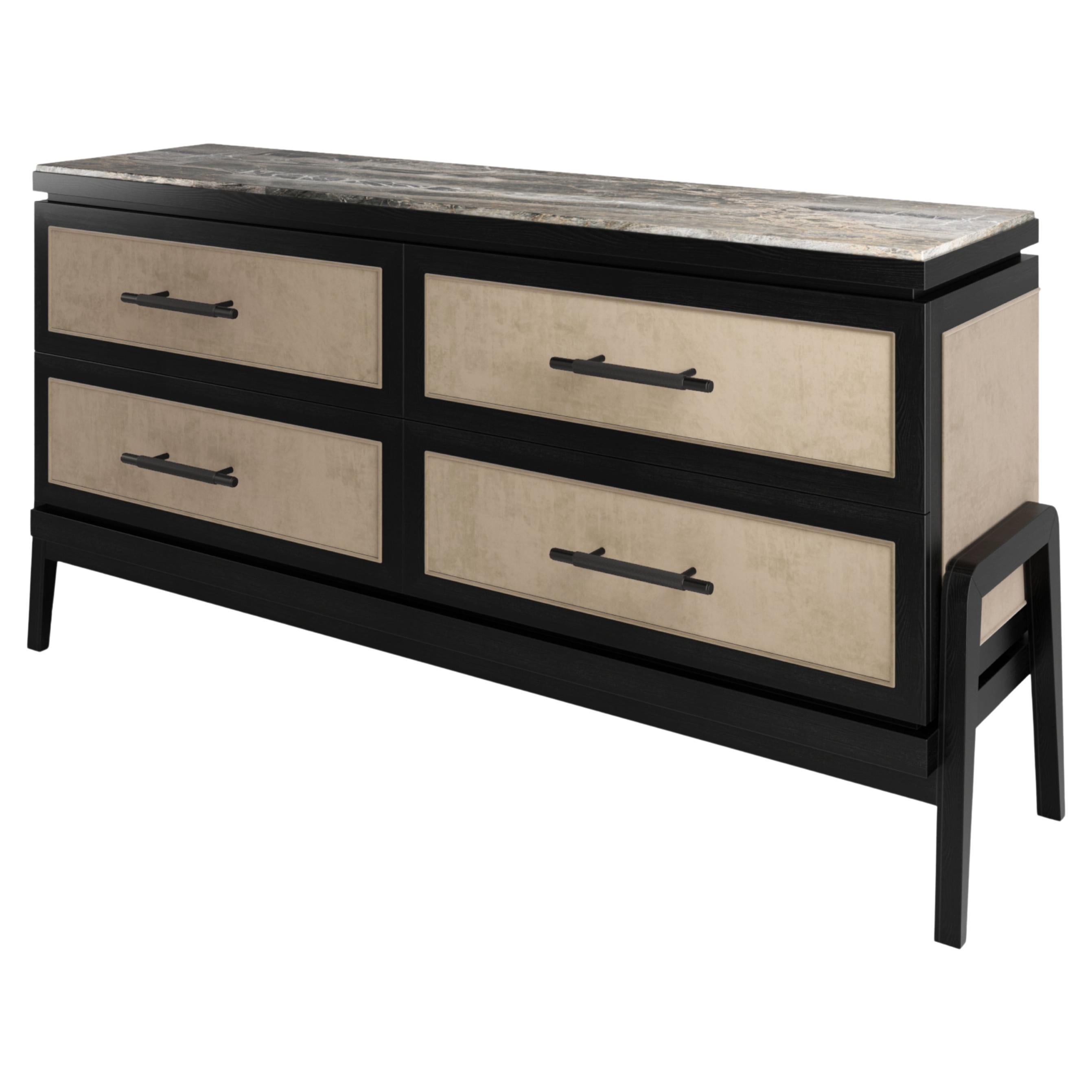 Art Deco Inspired Cupid Chests of Drawers in Show-Wood, Novasuede & Marble