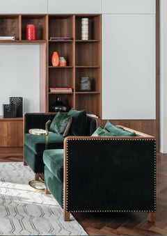 Art Deco Inspired Cupid Corner Chair in Natural Walnut and Luxe Velvet