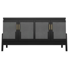 Art Deco Inspired Cupid Credenza in Show-wood and Upholstered with Novasuede