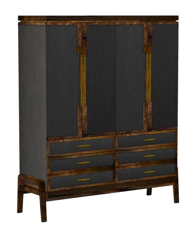 Contemporary Art Deco Inspired Cupid Wardrobe W Legs, Four Doors & Six Drawers For Sale