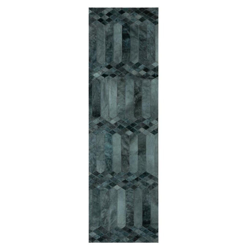 Art Deco inspirierter anpassbarer Largo Teal Rindsleder-Läufer X-Groß