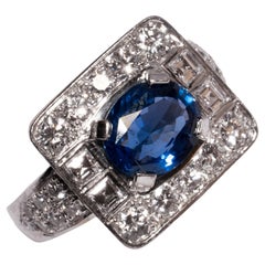 Retro Art Deco inspired Deep blue 2.71ct Sapphire Cocktail Ring