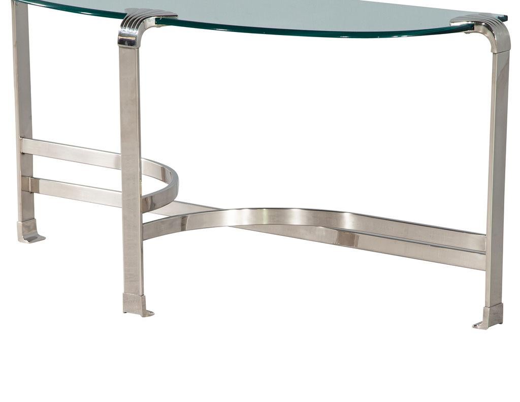 Art Deco Inspired Demi Lune Glass and Metal Console Table For Sale 2