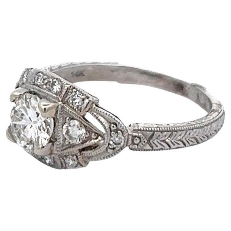 Women's or Men's Art Deco Inspired Diamond 14 Karat White Gold Ring
