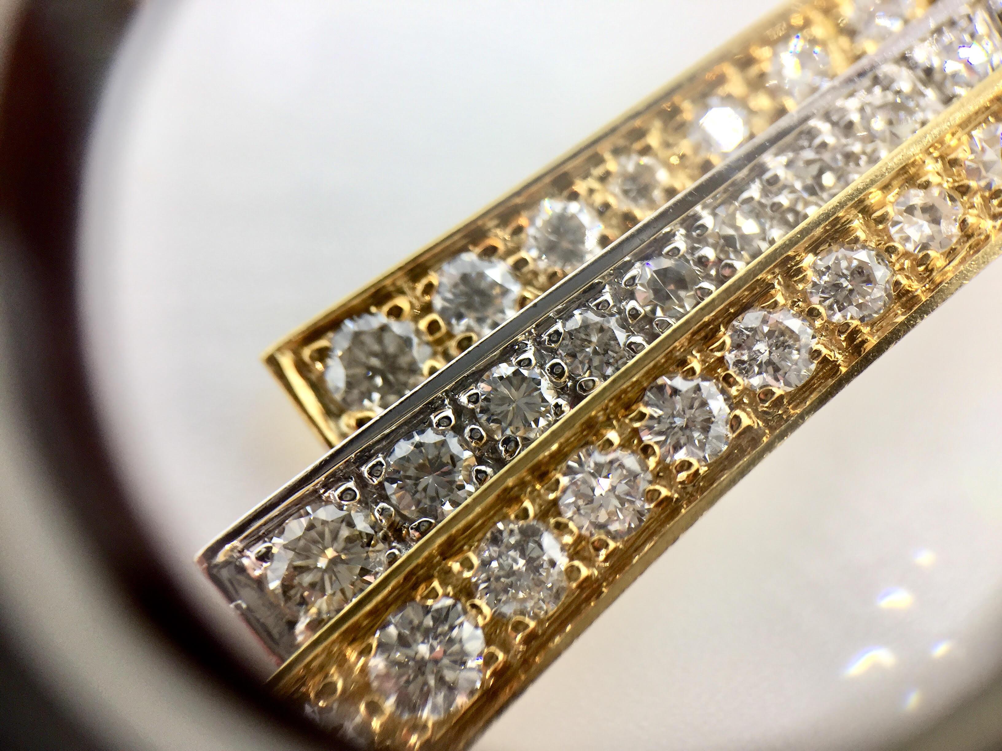 Art Deco Inspired Diamond 18 Karat Two-Tone Drop Earrings For Sale 2