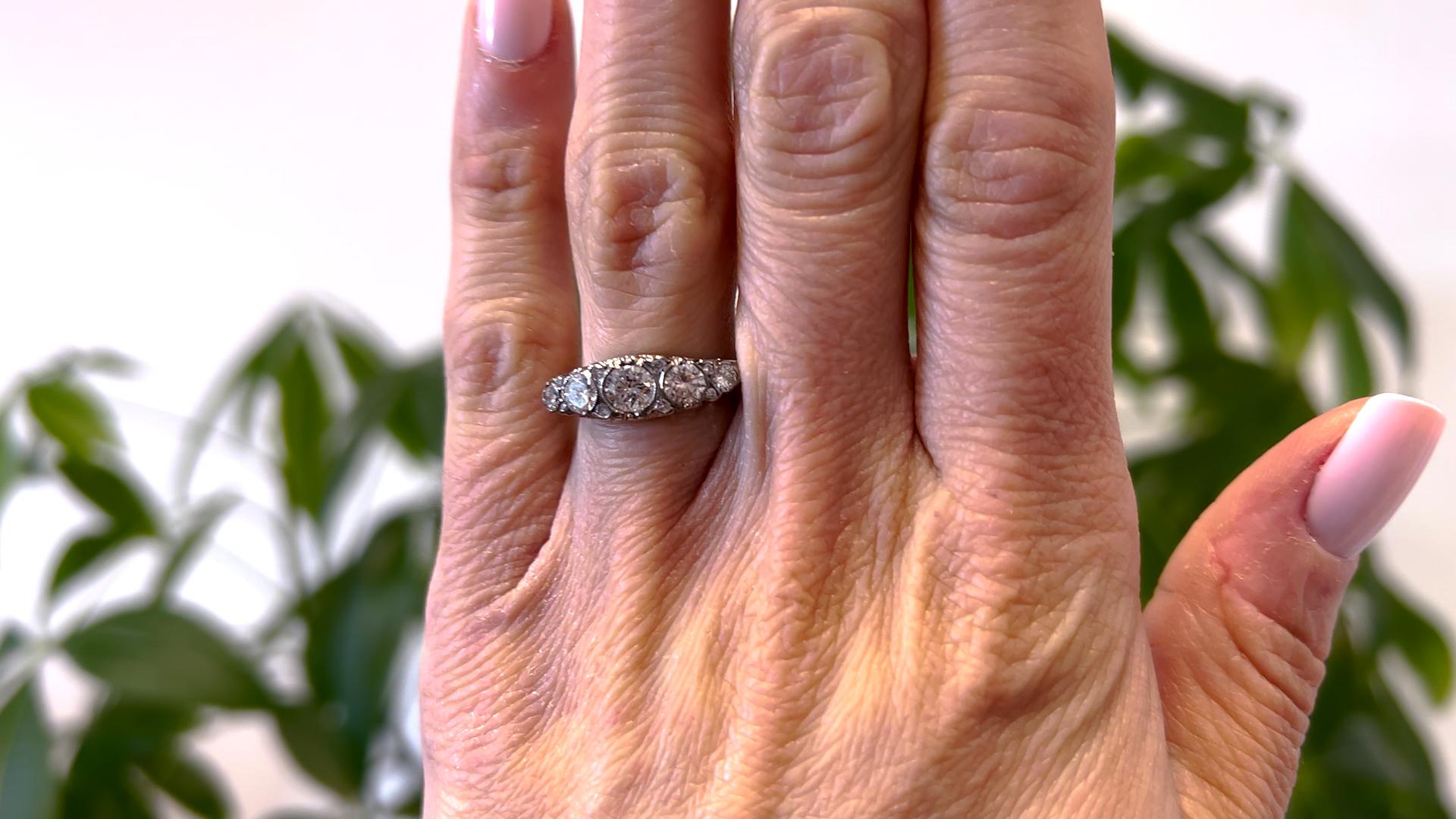 Brilliant Cut Art Deco Inspired Diamond 18k White Gold Five Stone Ring For Sale