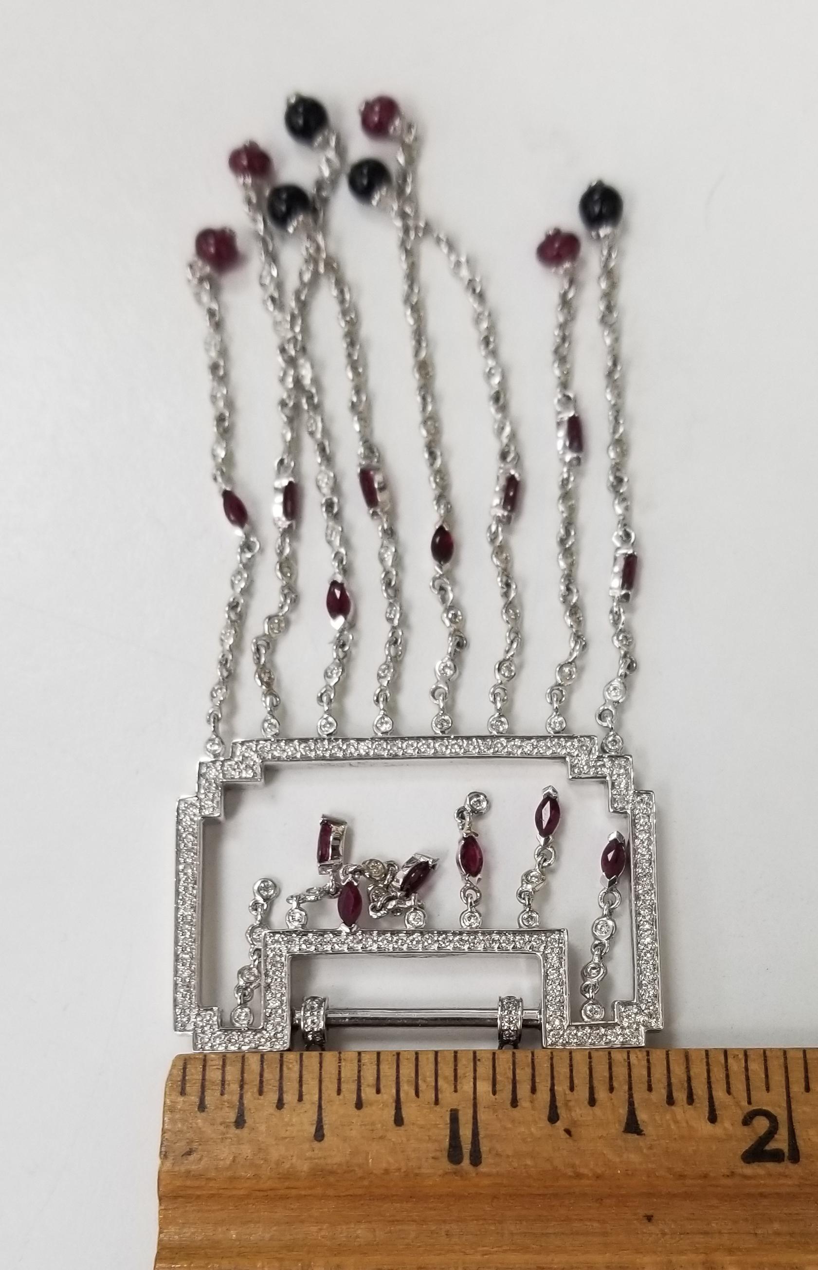 Art Deco Inspired Diamond 2.20 Carat and Ruby 1.10 Carat Necklace In Excellent Condition For Sale In Los Angeles, CA