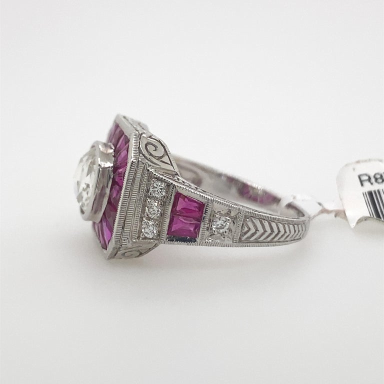 Art Deco Inspired Diamond and Ruby Ring 18 Karat White Gold For Sale at ...
