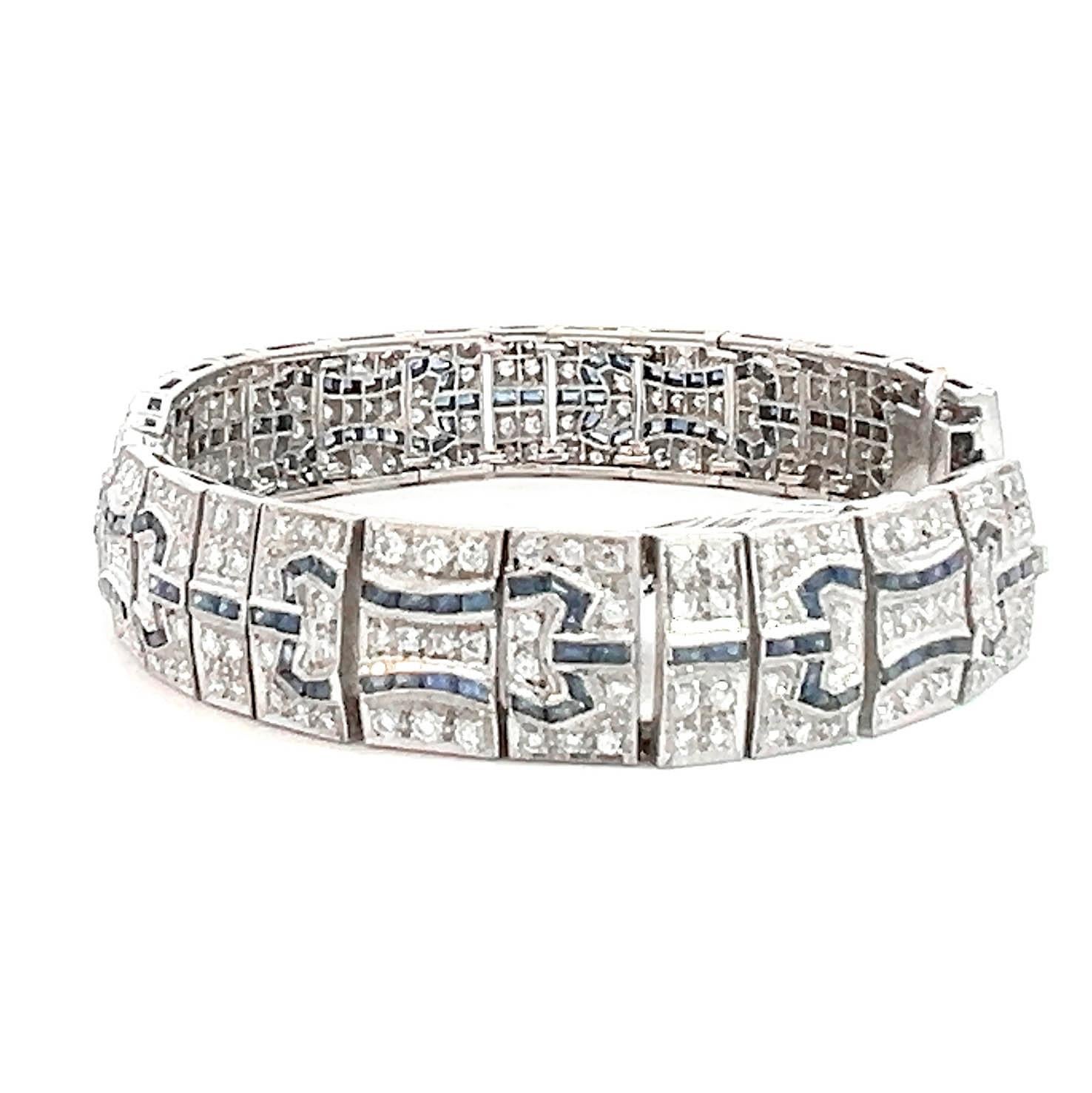Art Deco-Inspired Diamond and Sapphire Link Tennis Bracelet For Sale 1