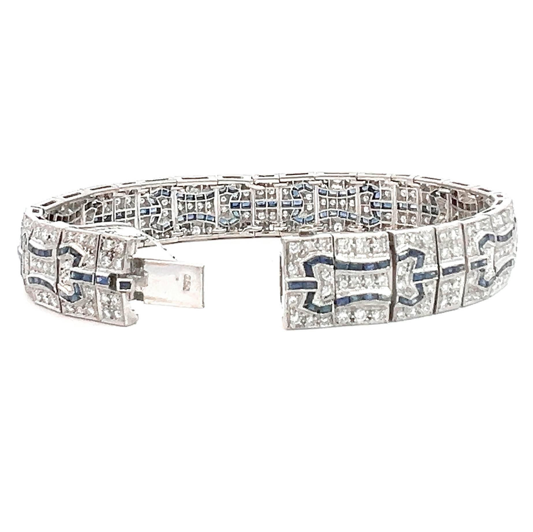 Art Deco-Inspired Diamond and Sapphire Link Tennis Bracelet For Sale 2