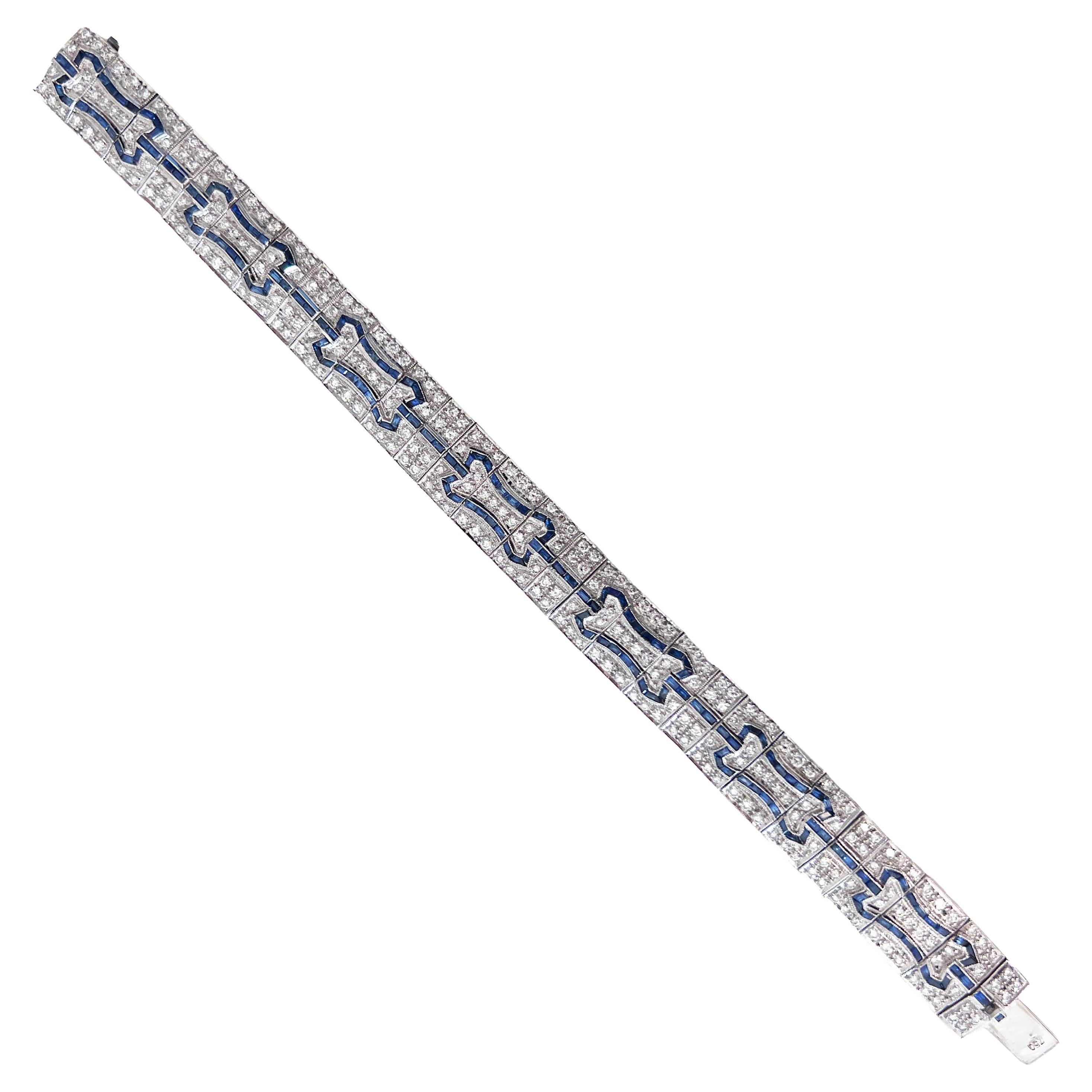 Art Deco-Inspired Diamond and Sapphire Link Tennis Bracelet
