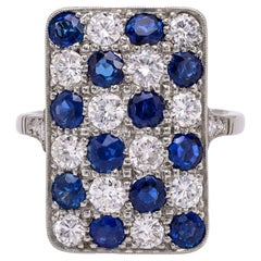 Art Deco Inspired Diamond and Sapphire Platinum Ring