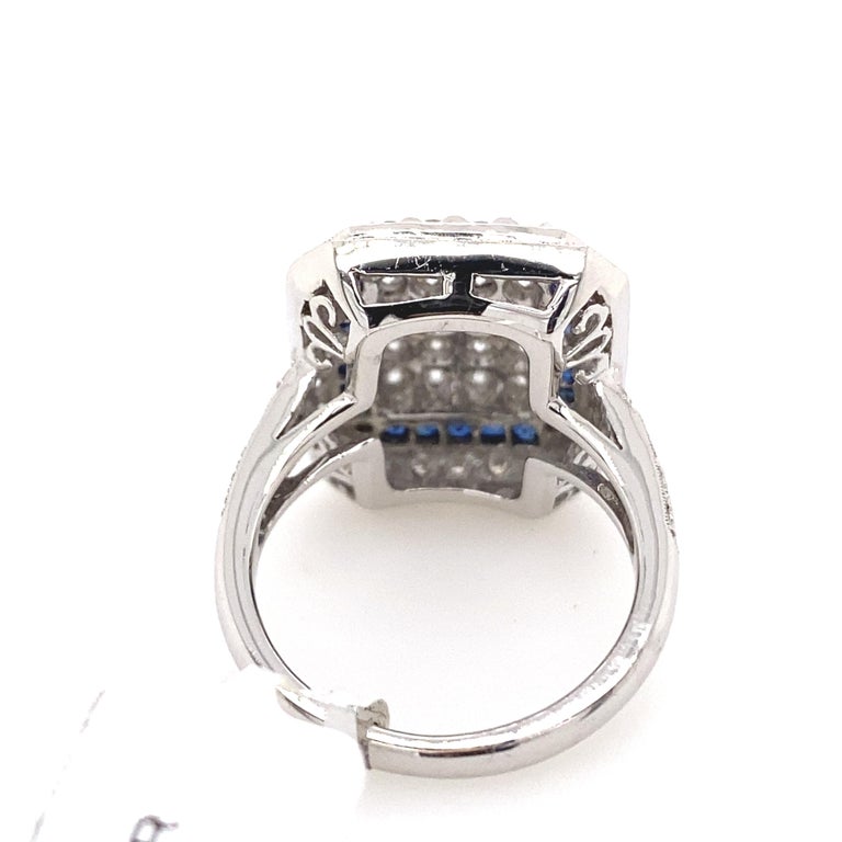 Art Deco Inspired Diamond and Sapphire Ring 18 Karat White Gold For ...