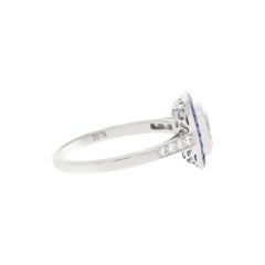 Art Deco Inspired Diamond and Sapphire Target Engagement Ring Set in Platinum